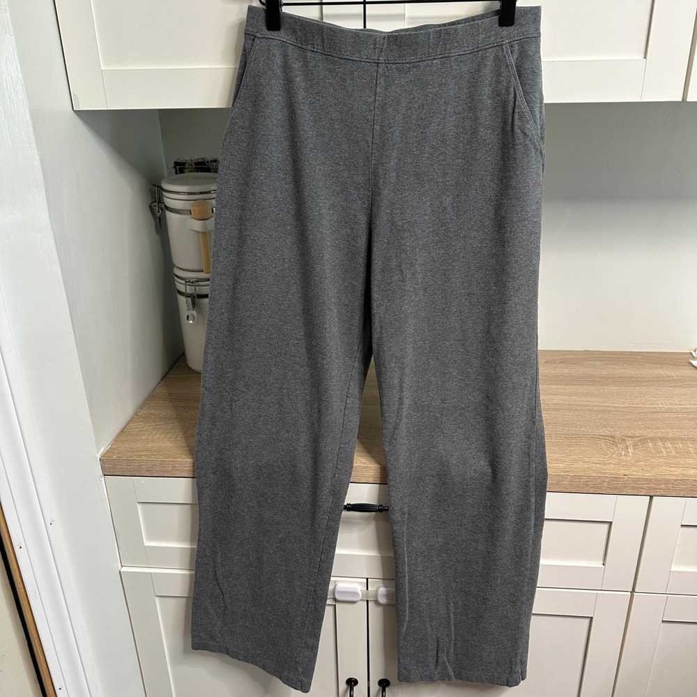 LL Bean Knit Pants Womens M PET Gray Straight Leg Cotton Stretch Lounge 299937